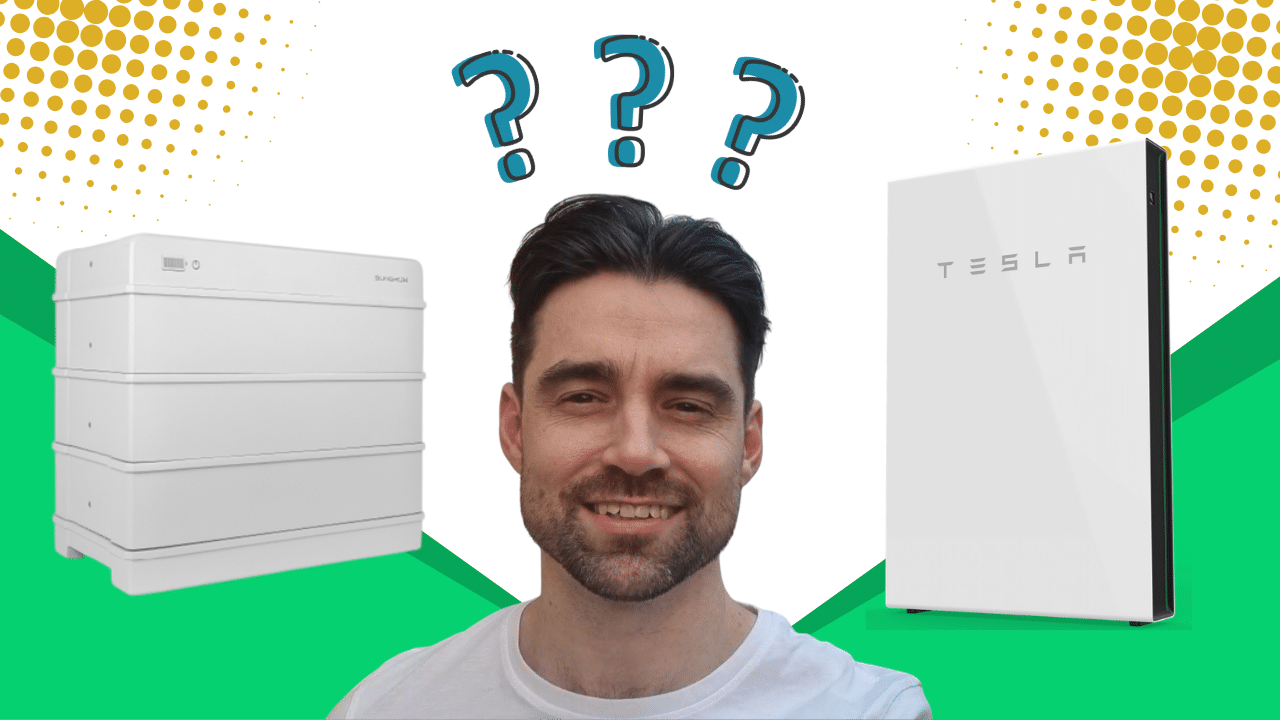 Person standing in front of two home solar batteries, discussing solar battery rebates in Australia.